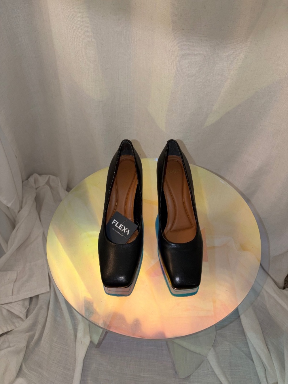 Franco Sarto black leather square toe pumps